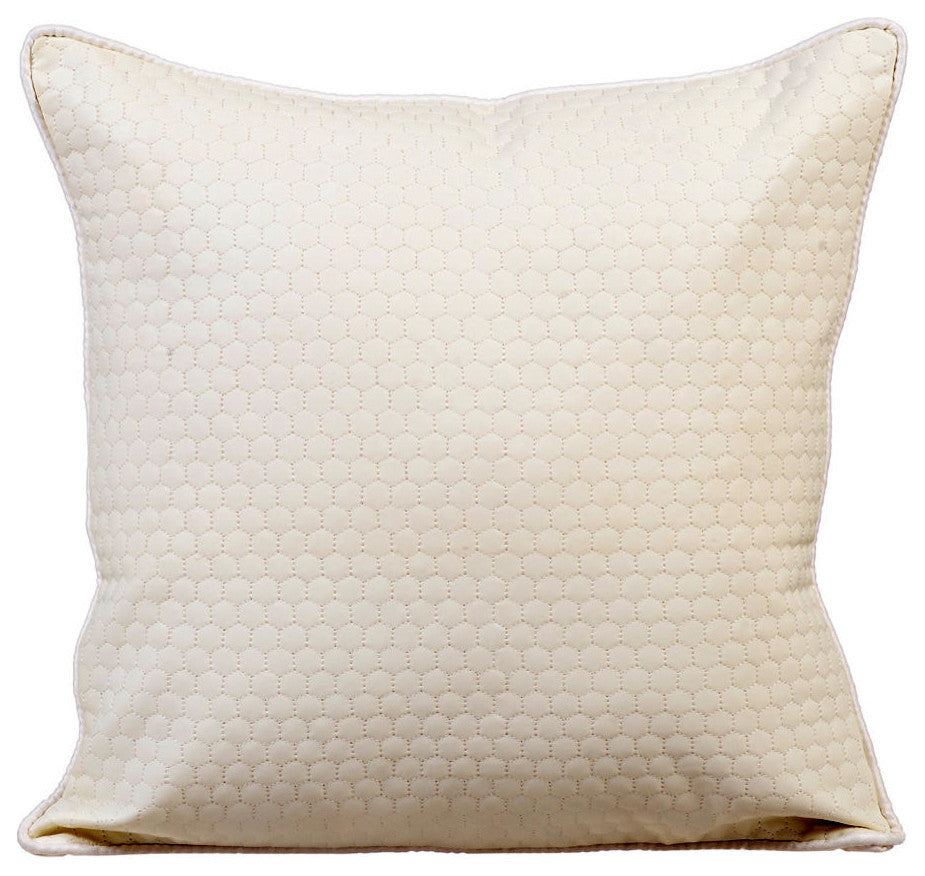 Ivory & White Throw Pillows On Bed Beehive 20"x20" Leather, Invisible White