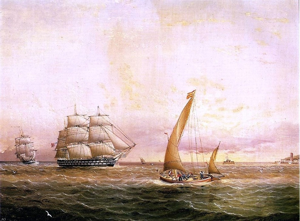 James E Buttersworth Two American Naval Vessels Entering Harbor Wrapped Canvas