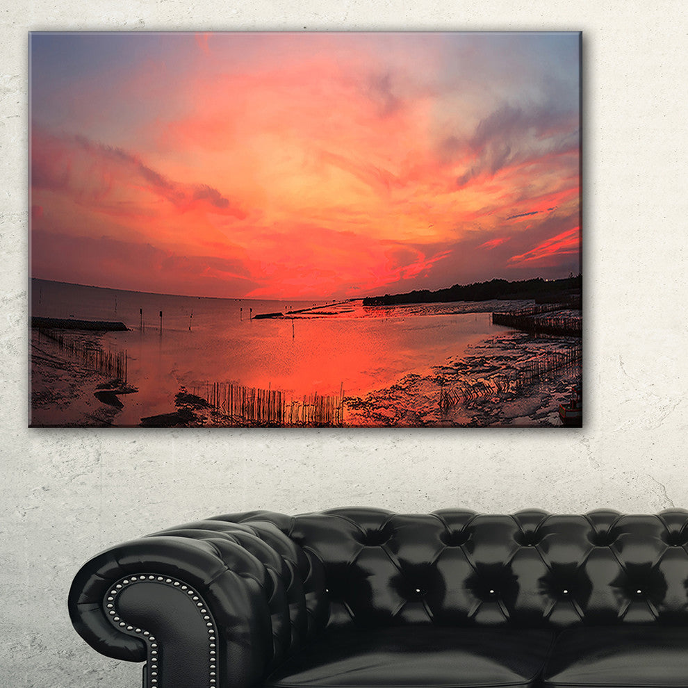 "Outstanding Panorama of Sunset in Sea" Seascape Art Canvas, 40"x30"