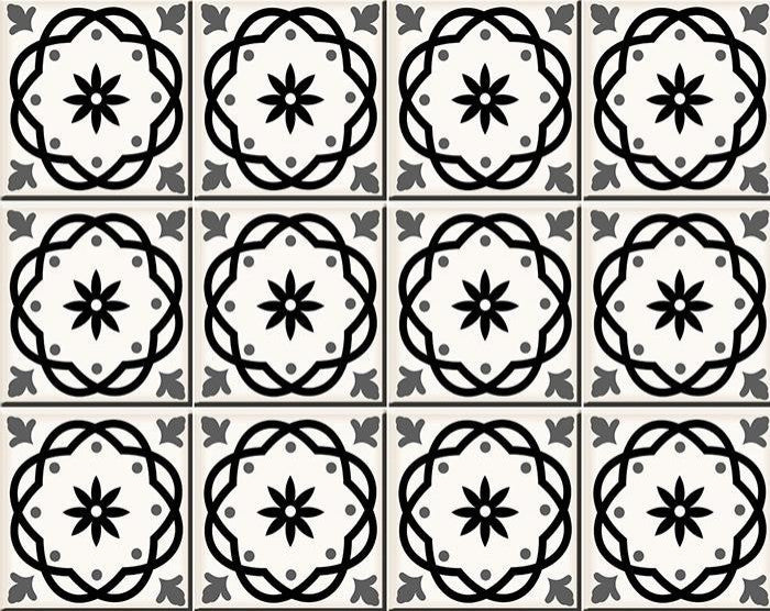 4" X 4" Black and White Rolla Peel and Stick Removable Tiles