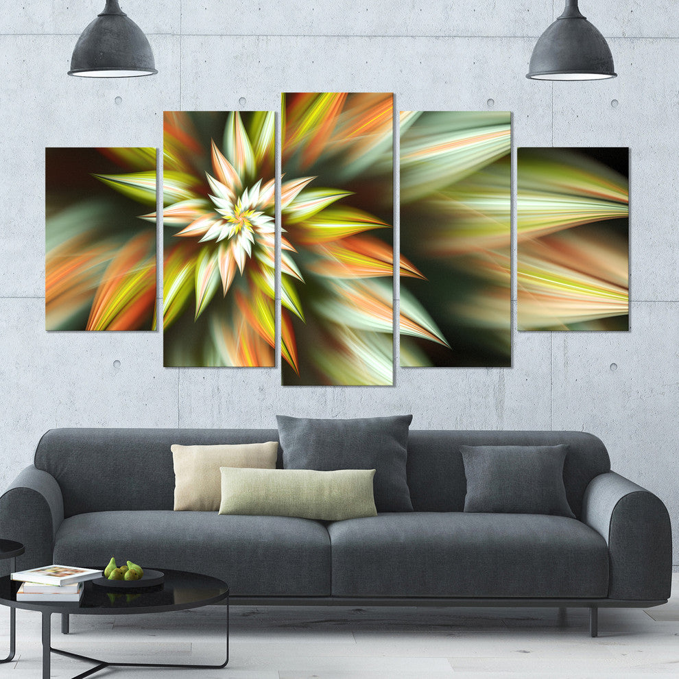 Exotic Brown Fractal Spiral Flower, Abstract Canvas Art Print, 60"x32", 5 Panels