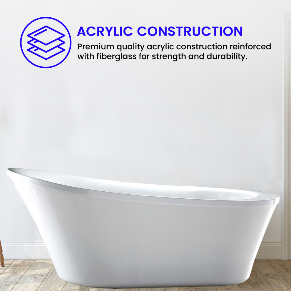 Vanity Art Freestanding Acrylic Soaking Bathtub, 70"