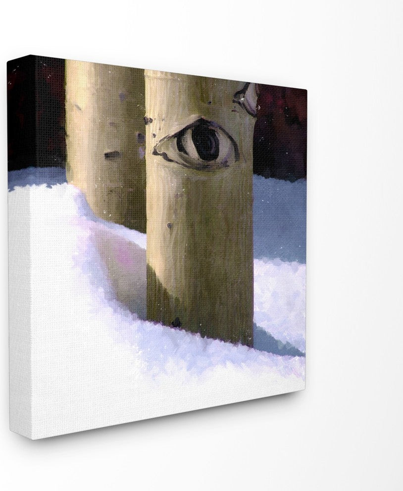 Snowy Aspen Tree Eye Painting Oversized Stretched Canvas Wall Art, 24"x24"