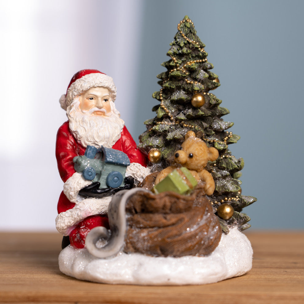 Santa and Christmas Tree Figurine, Set of 2
