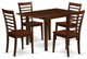 5Pc Wood Dining Set, Rectangular Table, 4 Chairs, Rubberwood Seat, Mahogany