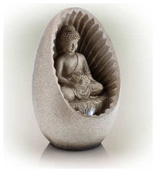 Alpine Buddha Tabletop Fountain With LED Light, 11" Tall