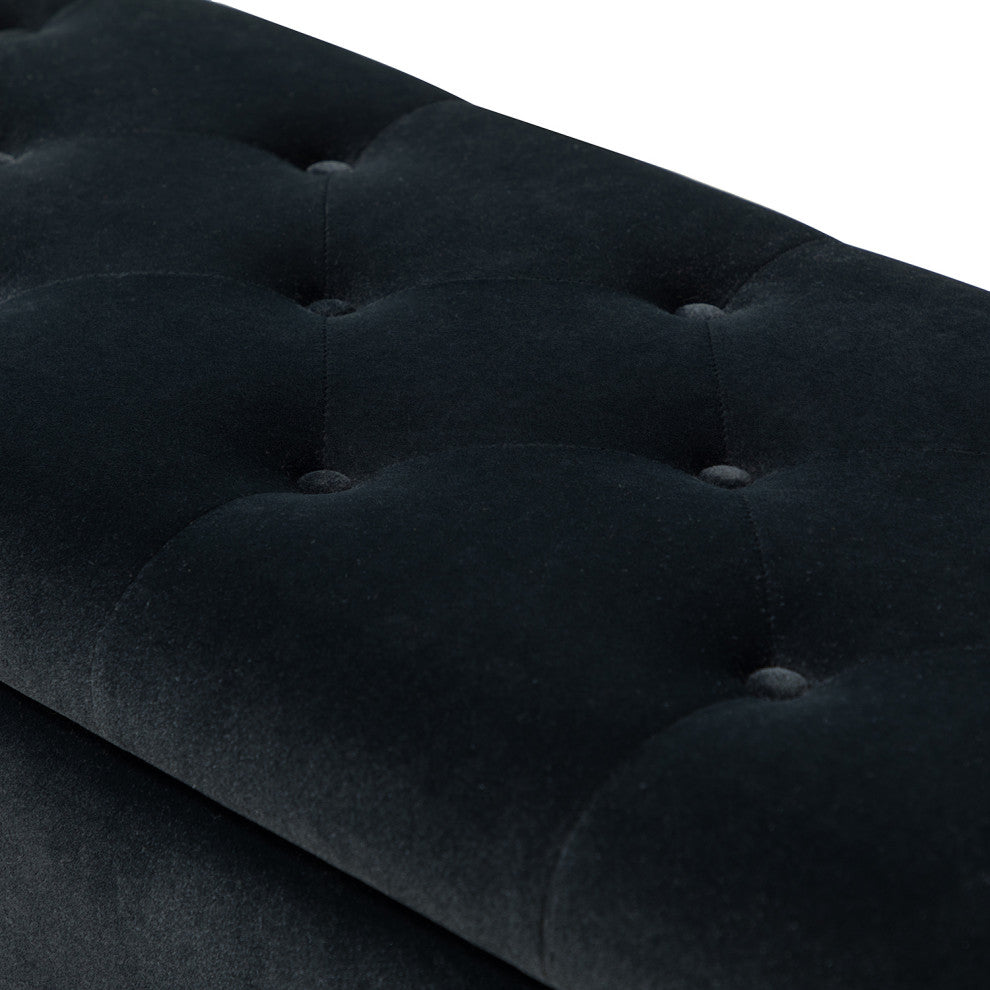 Button-tufted Storage Bench with Nailhead Trim, Black