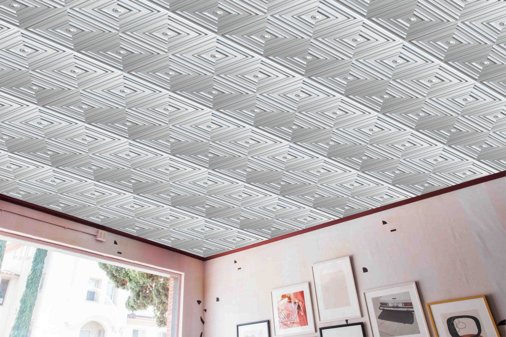 Silver 3D Ceiling Panels, 2''x2'', 200 Sq Ft, Pack of 50