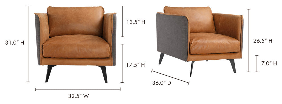 Mid - Century Modern Messina Leather Arm Chair Cognac - Brown