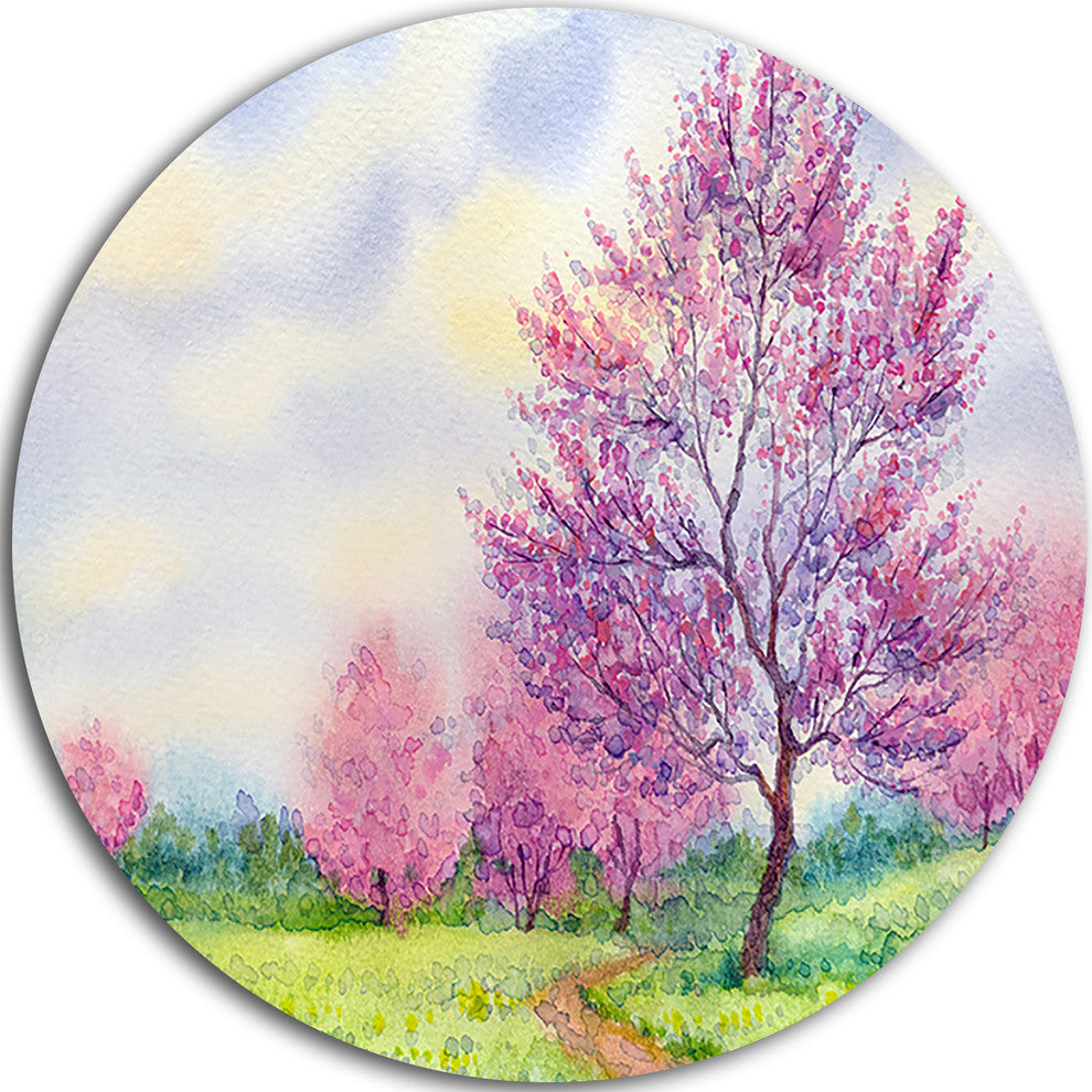 Purple Spring Landscape, Floral Disc Metal Artwork, 11"