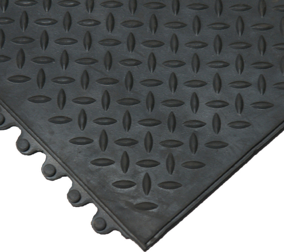 Rubber-Cal "Revolution Diamond-Plate" Interlocking Floor-12mmx36"x36"-2pk
