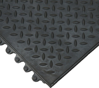 Rubber-Cal "Revolution Diamond-Plate" Interlocking Floor-12mmx36"x36"-2pk