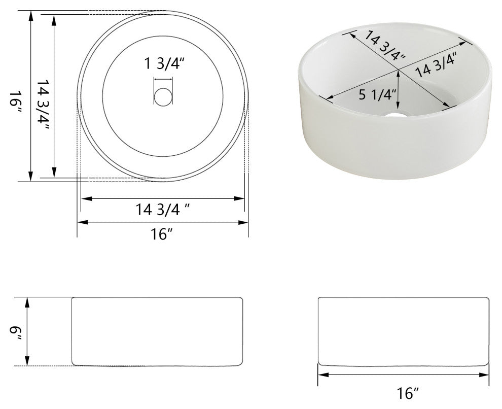 White Circular Bowl Bathroom Vessel Sink and Modern Above Counter Ceramic Sink