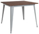 36" Square Silver Metal Indoor Table with Walnut Rustic Wood Top