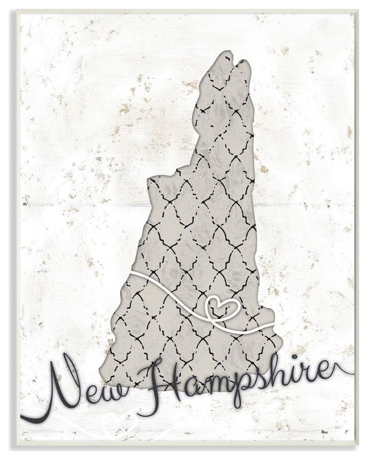 Stupell Industries New Hampshire Patterned Grey US State Design, 10 x 15