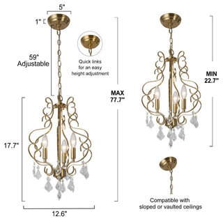 LNC Modern 3-Light Gold Chandelier With Crystal, Lantern Shape