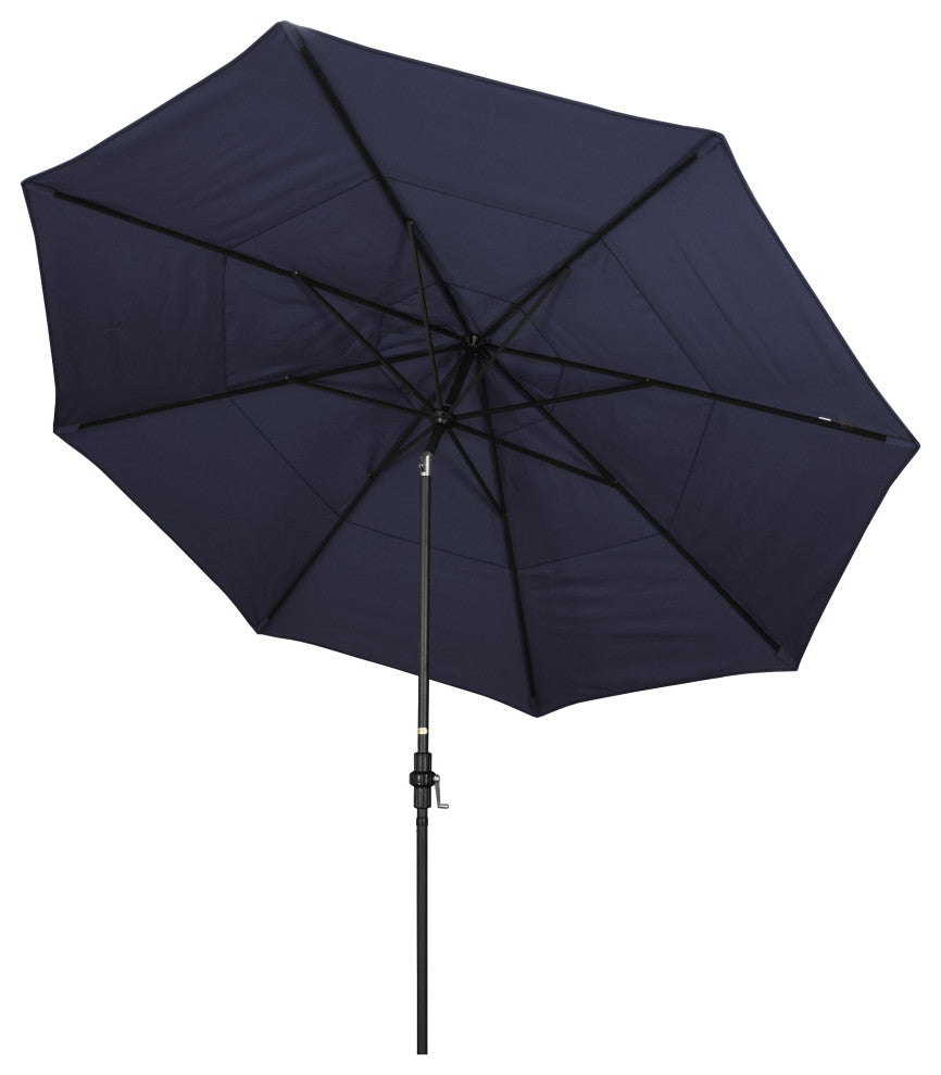 11' Stone Black Collar Tilt Crank Aluminum Umbrella, Sunbrella, Navy