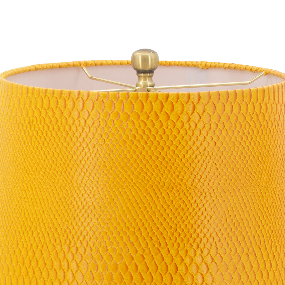 Benzara BM285167 Modern Table Lamp, Faux Leather, Iron, Bright Orange Yellow