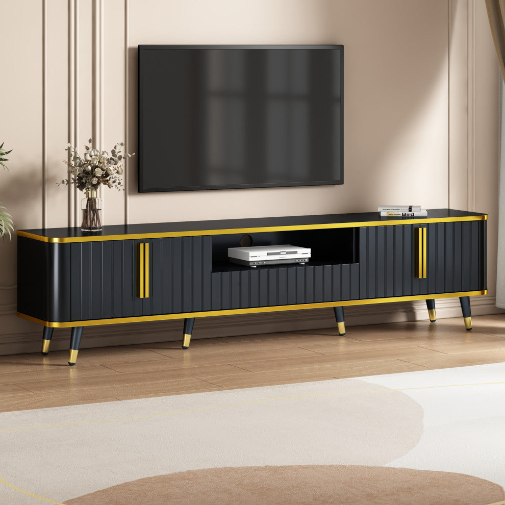 Gewnee Luxury Minimalism TV Stand with Open Storage Shelf , Black