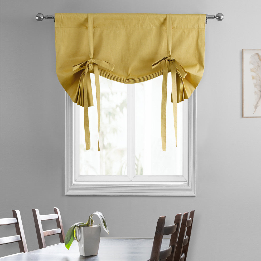 Solid Cotton Tie-Up Window Shade Single Panel, Light Ochre, 46wx63h