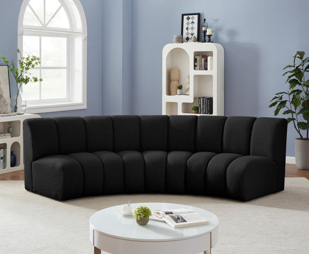 Infinity Black Boucle Fabric Upholstered Arc Shaped Modular Sectional, Black, 3-Piece, Arc-Shaped