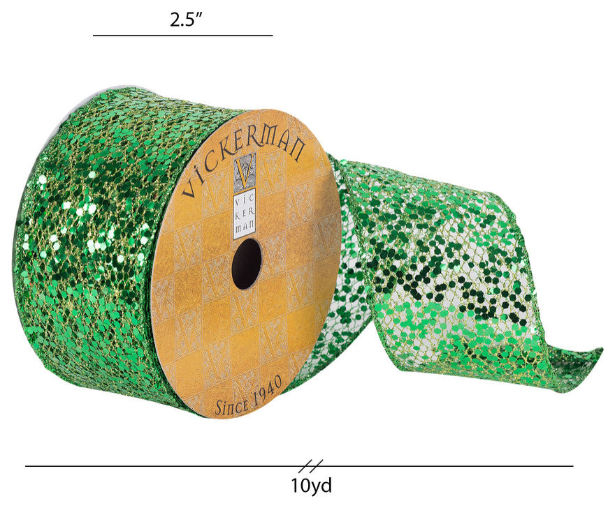 2.5"x10Yd Green Sequin Woven Dupion