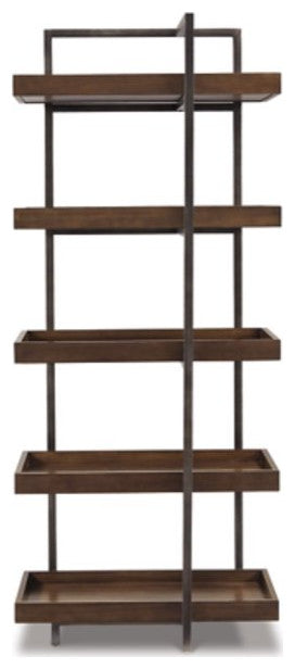 Industrial Bookcase, Tall Design With Black Metal Frame & Open Shelves, Brown