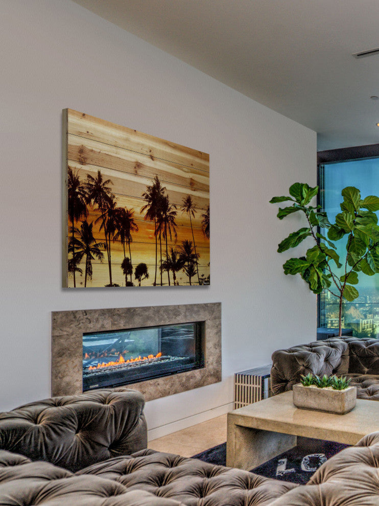 "Palms in the Sun" Print on Natural Pine Wood, 32"x32"