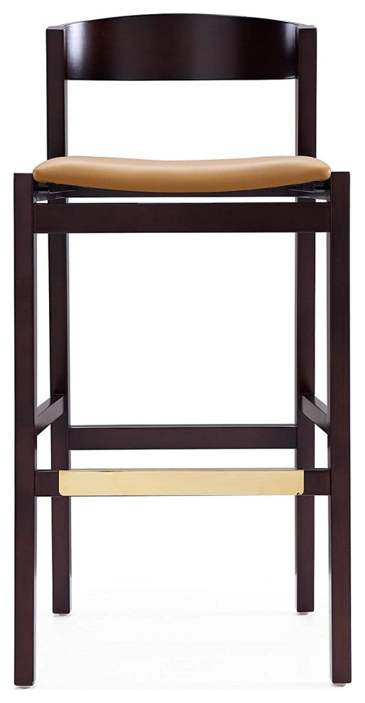 Mid Century Counter Stool, Faux Leather Seat and Low Curved Backrest, Camel