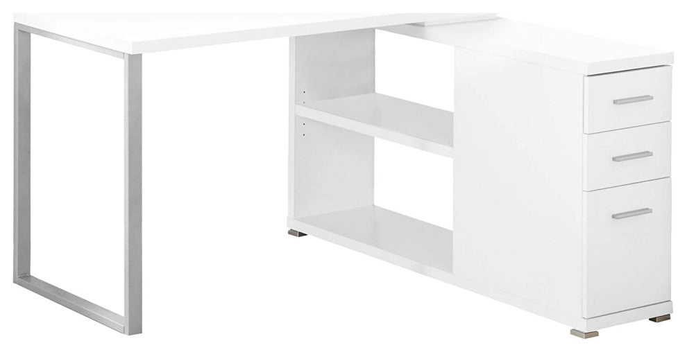 L-Shaped Desk, Spacious Worktop With Storage Drawers and Open Shelves, White