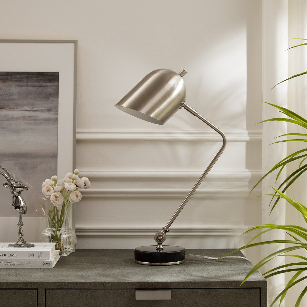 Inspired Home Brilynn Table Lamp, Marble Stone Base, Stainless Steel