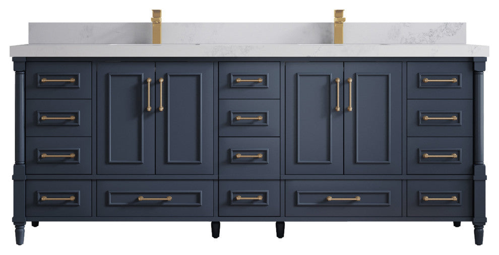 Aberdeen 84 Double Sink Bath Vanity in Hale Navy Blue  2" Empira Quartz
