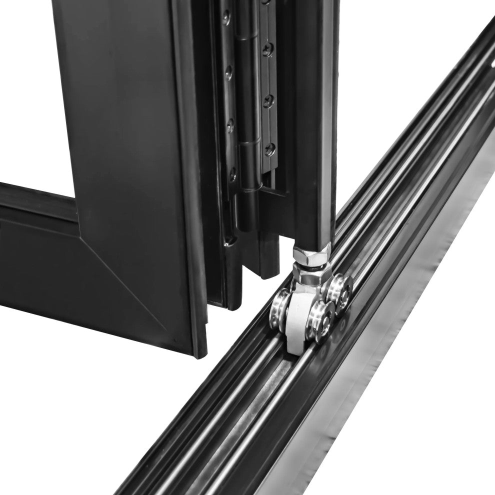 Aluminum folding patio doors 108"x96", black color. low e glass R-L30