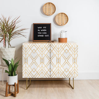 Deny Designs Golden Geo Credenza, Birch, Gold Steel Legs