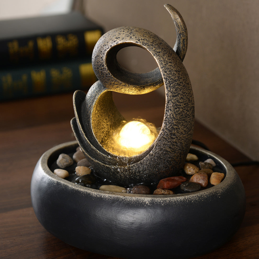 Tabletop Bowl Fountain with LED Light, Black