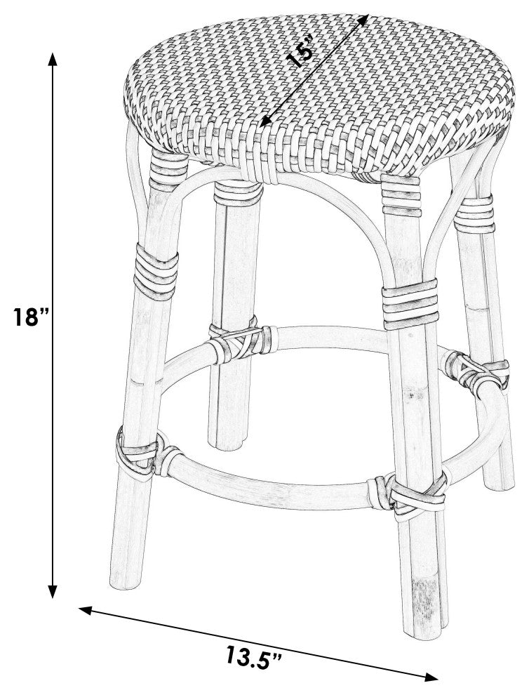 Tobias Rattan Round 18" Accent Stool, Gray and White