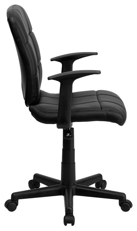 Mid-Back Quilted Vinyl Swivel Task Office Chair with Arms, Black