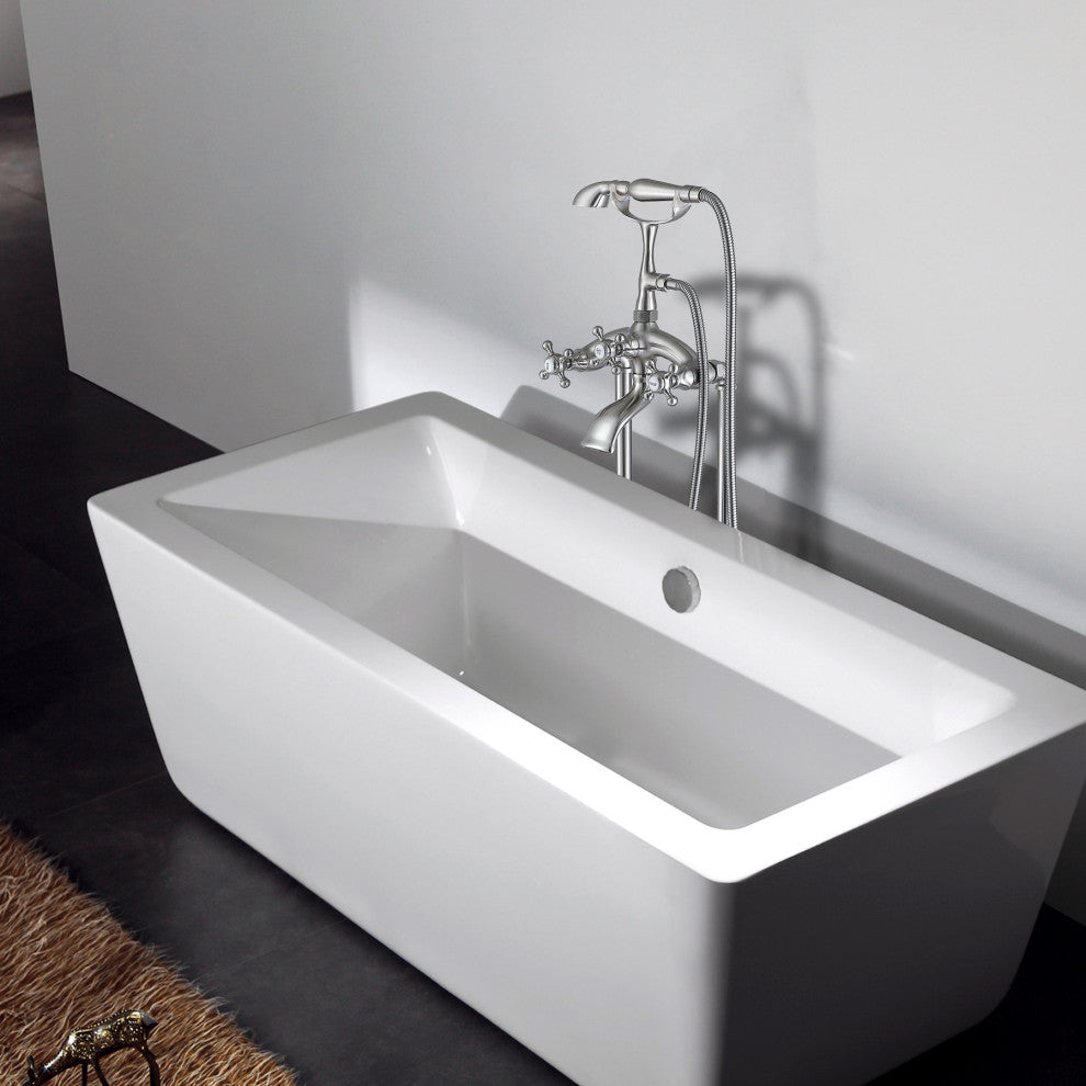 Givingtree 3 Handle Floor Mounted Clawfoot Tub Faucet with Diverted Hand Shower