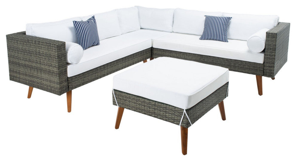 Safavieh Analon Outdoor Sectional, Grey Brown / White