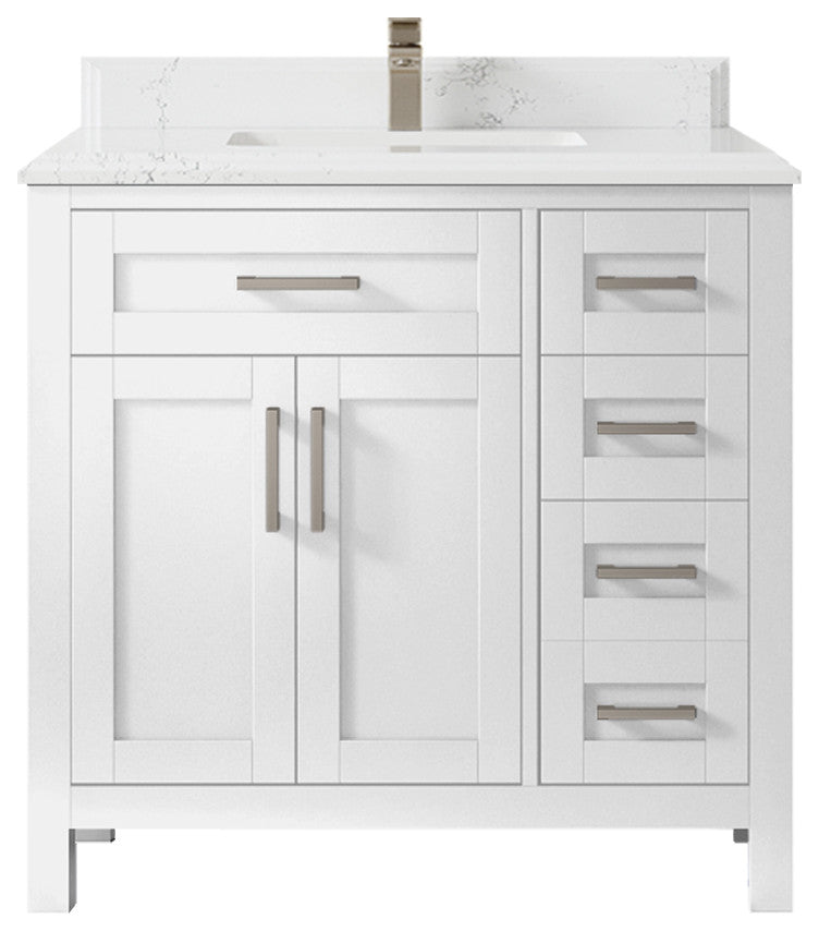 Cambridge 36 Center Sink Bath Vanity in White 1.5" Empira Quartz