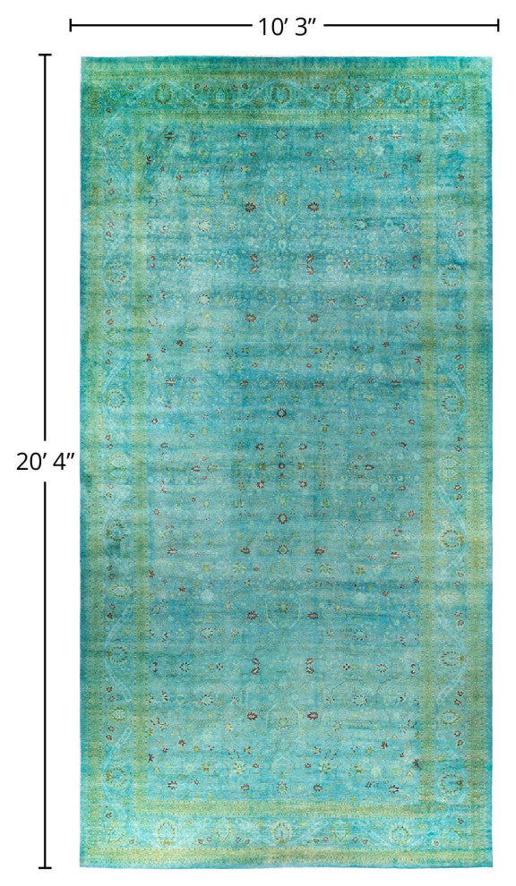 Overdyed, One-of-a-Kind Hand-Knotted Area Rug Green, 10'3"x20'4"