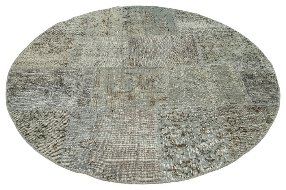 Rug N Carpet - Hand-Knotted Turkish 5' 11" x 5' 11" Vintage Round Patchwork Rug