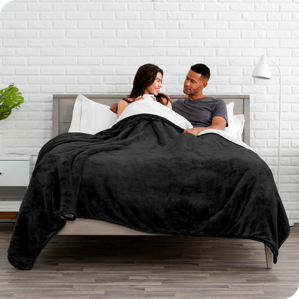 Fleece Sherpa Blanket, Black, Twin/Twin XL