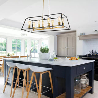 Lloyd 4-Light Industrial Iron LED Pendant, Black/Brass Gold, Width: 35"