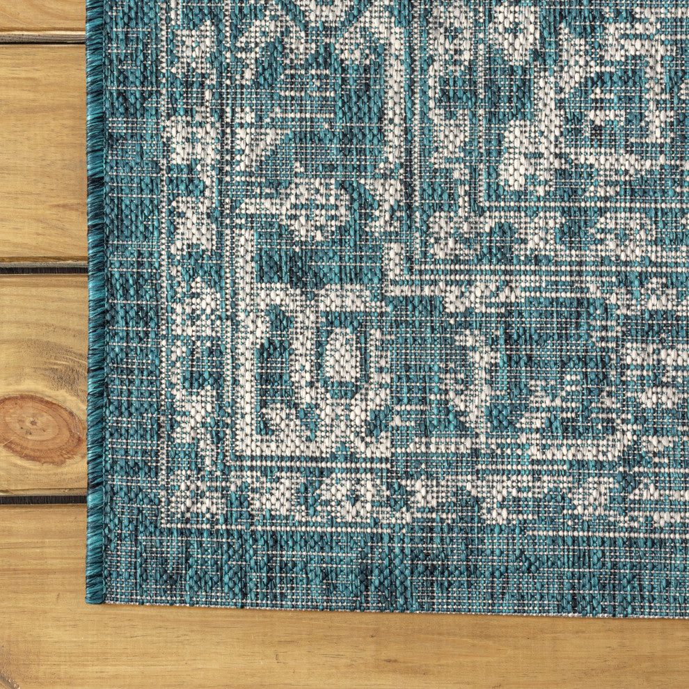 Malta Boho Medallion Textured Weave Indoor/Outdoor, Teal/Gray, 3x5