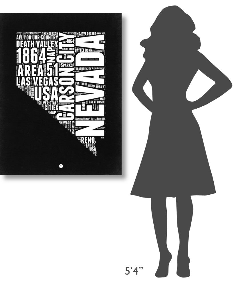 "Nevada Black and White Map" Fine Art Print