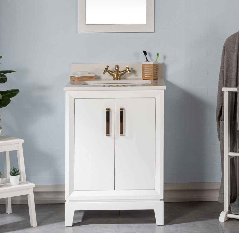 Fabia Collection 24" Bathroom Vanity With Sink, Mirror, Countertop, White