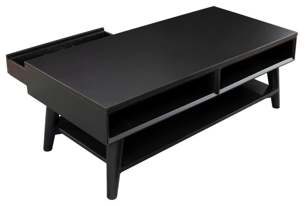 Benzara BM261879 Coffee Table With 1 Drawer and Open Shelf, Black