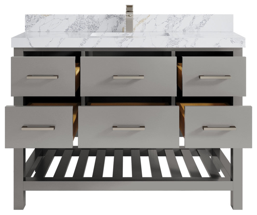 Parker 48" Single Sink Bath Vanity, Elephant Skin Gray 2" Calacatta Poanazzo