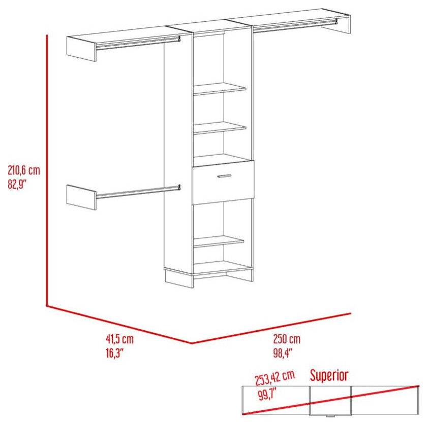DEPOT E-SHOP Brisk 250 Closet System, 5 Open Shelves, White
